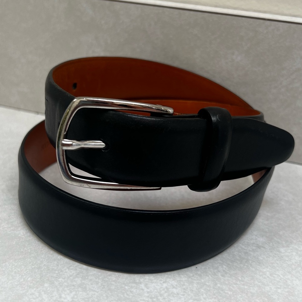 Ralph Lauren Collection Black Leather Belt With Silver Buckle Size 28